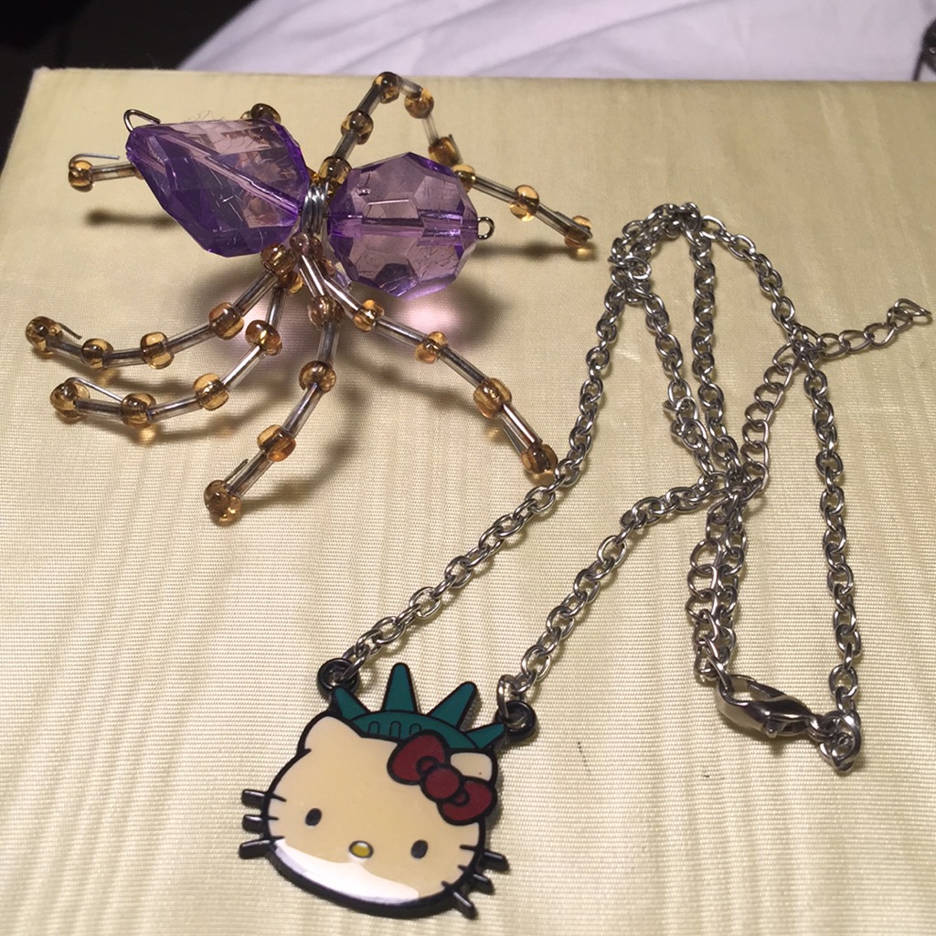 Vintage Spider Brooch And Hello Kitty Necklace 12$